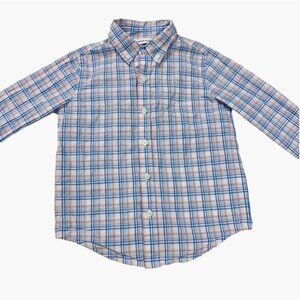 Janie and Jack Plaid Button Down Shirt Boys Size 6 Madras Plais Blue White Pink